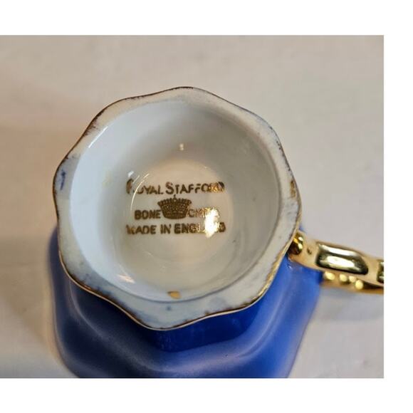 Elegant Royal Stafford Bone China Teacup & Saucer Set: Blue Rose  Gold Accents - Picture 6 of 10